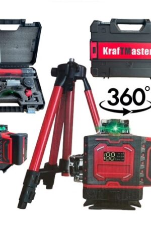 4D Лазерен нивелир KraftMaster с 360° завъртане, 16 зелени линии и дисплей