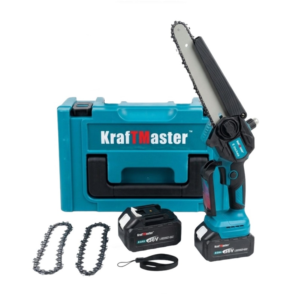 Акумулаторен мини верижен трион KraftMaster 36V 8Ah с автоматично смазване, LED дисплей + 2 допълнителни вериги - Image 2