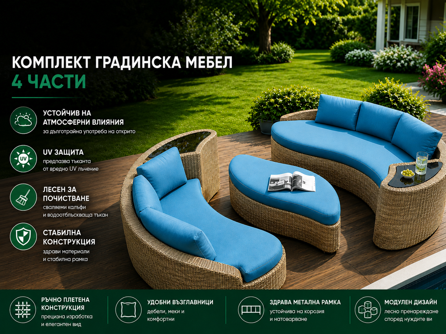 Градински комплект Long Beach – 2 ратанови дивана и табуретка/маса