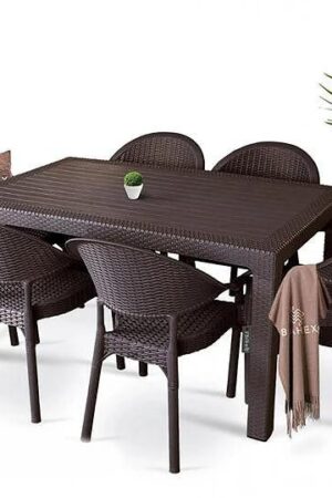 Mаса 150x90 и 6 стола Bamboo – ратанов дизайн - Кафявo, Антрацит, Черно и Капучино