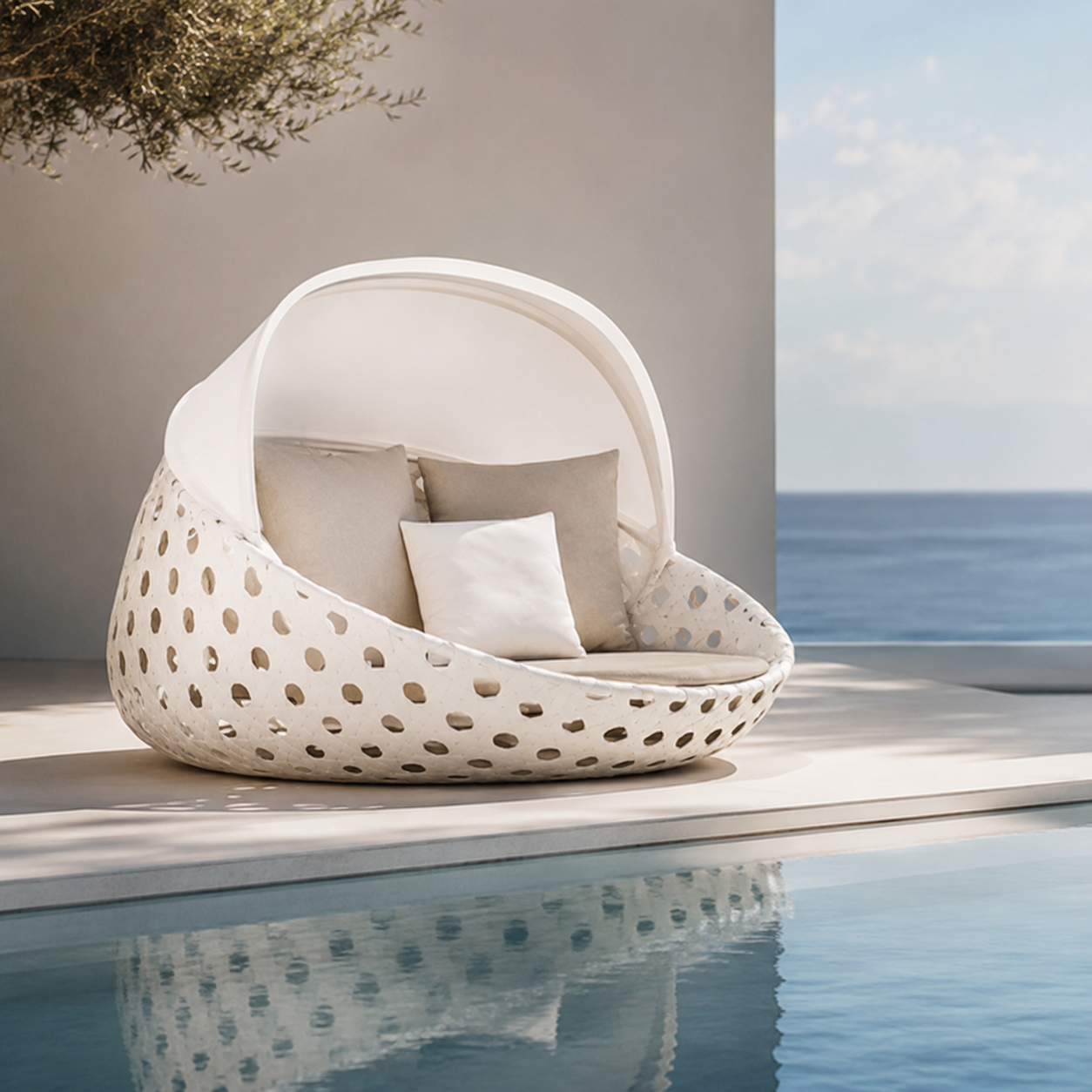 Градинско легло Bali Ø160 см – PVC ратан и алуминиева рамка с матрак