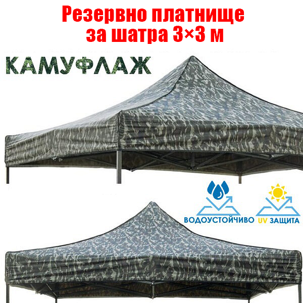 Камуфлажно платнище за шатра 3×3 м – водоустойчиво и UV защитено покривало