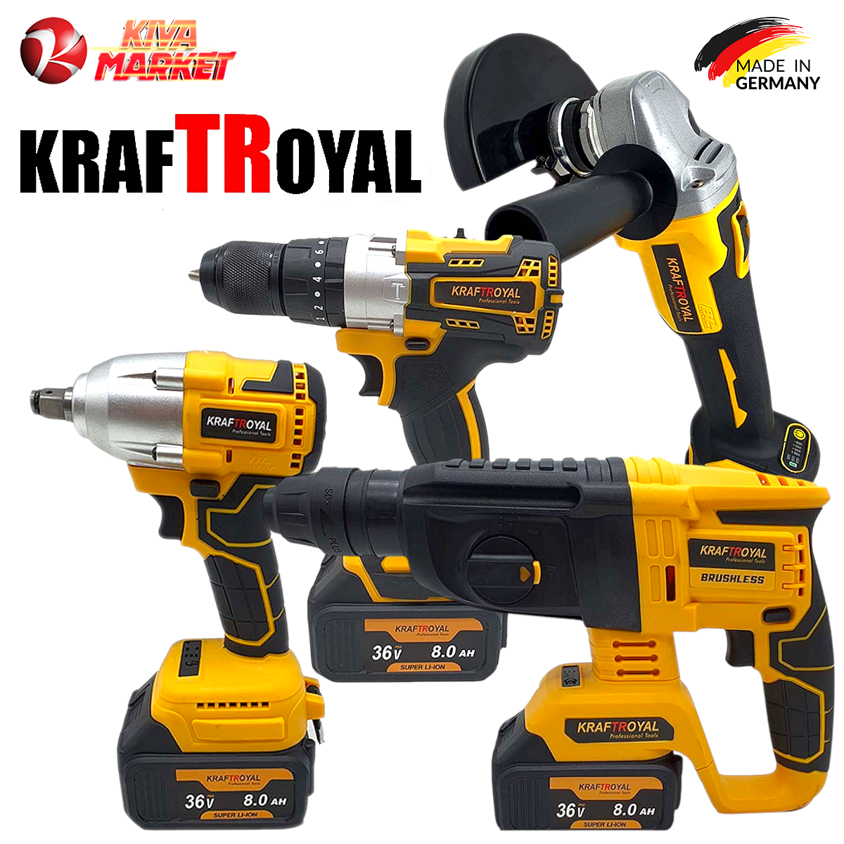 Комплект акумулаторни инструменти 4в1, Kraft Royal – 36 V / 8,0 Ah
