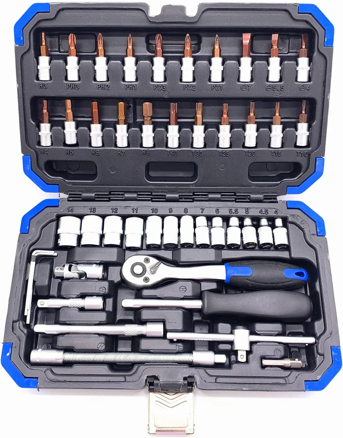 Комплект гедоре 46 части с тресчотка 1/4" – Chrome Vanadium стомана в здрав куфар