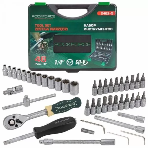 Комплект гедоре Rockforce 1/4″, 46 части