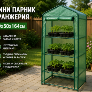 Мини парник-оранжерия с 3 рафта – 89×50×164 см, стоманена рамка