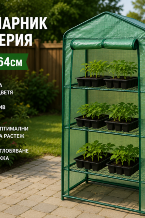Мини парник-оранжерия с 3 рафта – 89×50×164 см, стоманена рамка