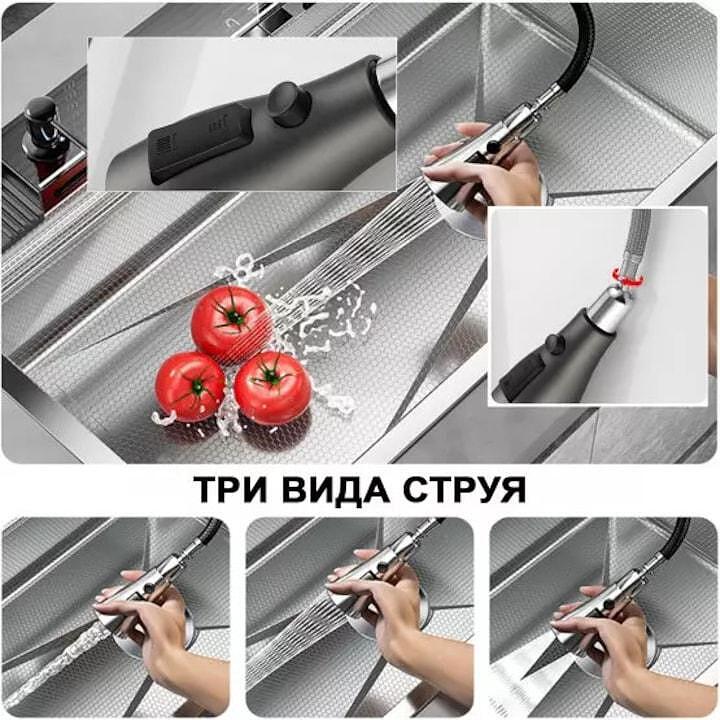 Мултифункционална кухненска мивка Smart Sink V1, LED дисплей, 3 режима на струя, струйник за чаши, диспенсър, Gun Grey - Image 4