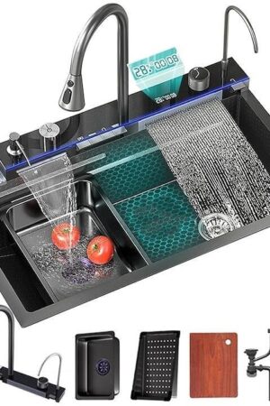 Мултифункционална кухненска мивка Smart Sink V1, LED дисплей, 3 режима на струя, струйник за чаши, диспенсър, Gun Grey