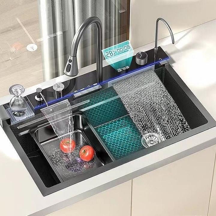 Мултифункционална кухненска мивка Smart Sink V1, LED дисплей, 3 режима на струя, струйник за чаши, диспенсър, Gun Grey - Image 7